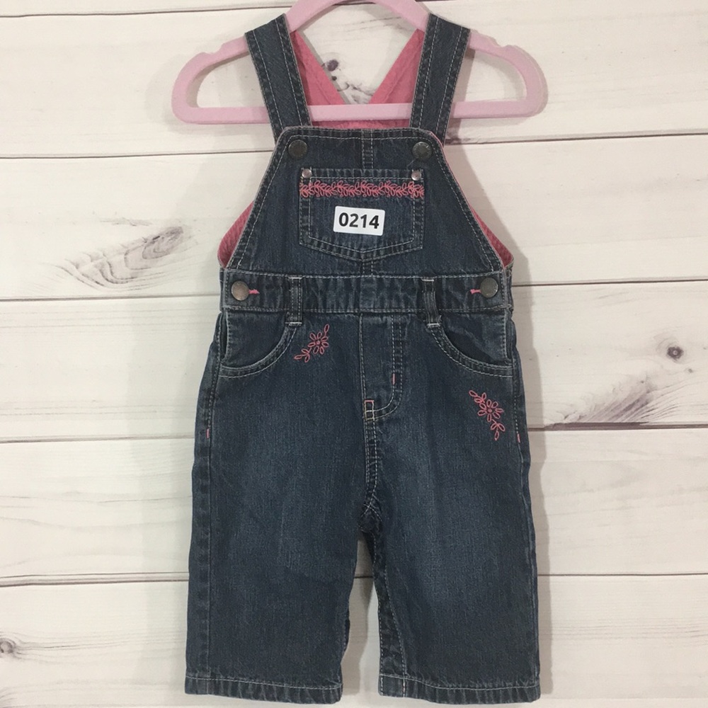 OshKosh Baby 6M Denim Jean Embroidered Popper Overalls